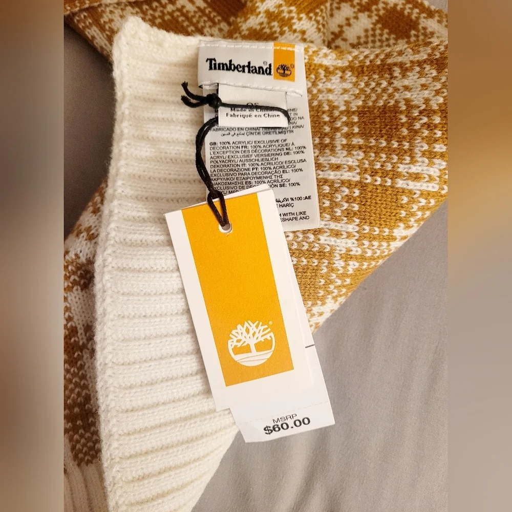 Timberland Scarf One Size Wheat Plaid NWT Tan Ivory Cream Winter Warm Soft